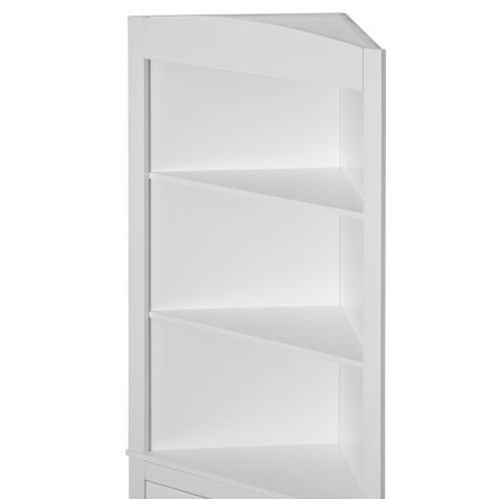 Basicwise White Standing Storage Corner Cabinet Organizer with 3 Open Shelf and Double Shutter Doors QI004023.WT